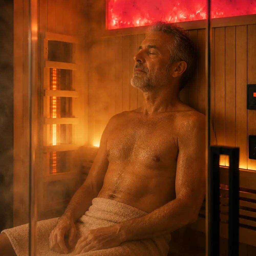 Man relaxing in sauna
