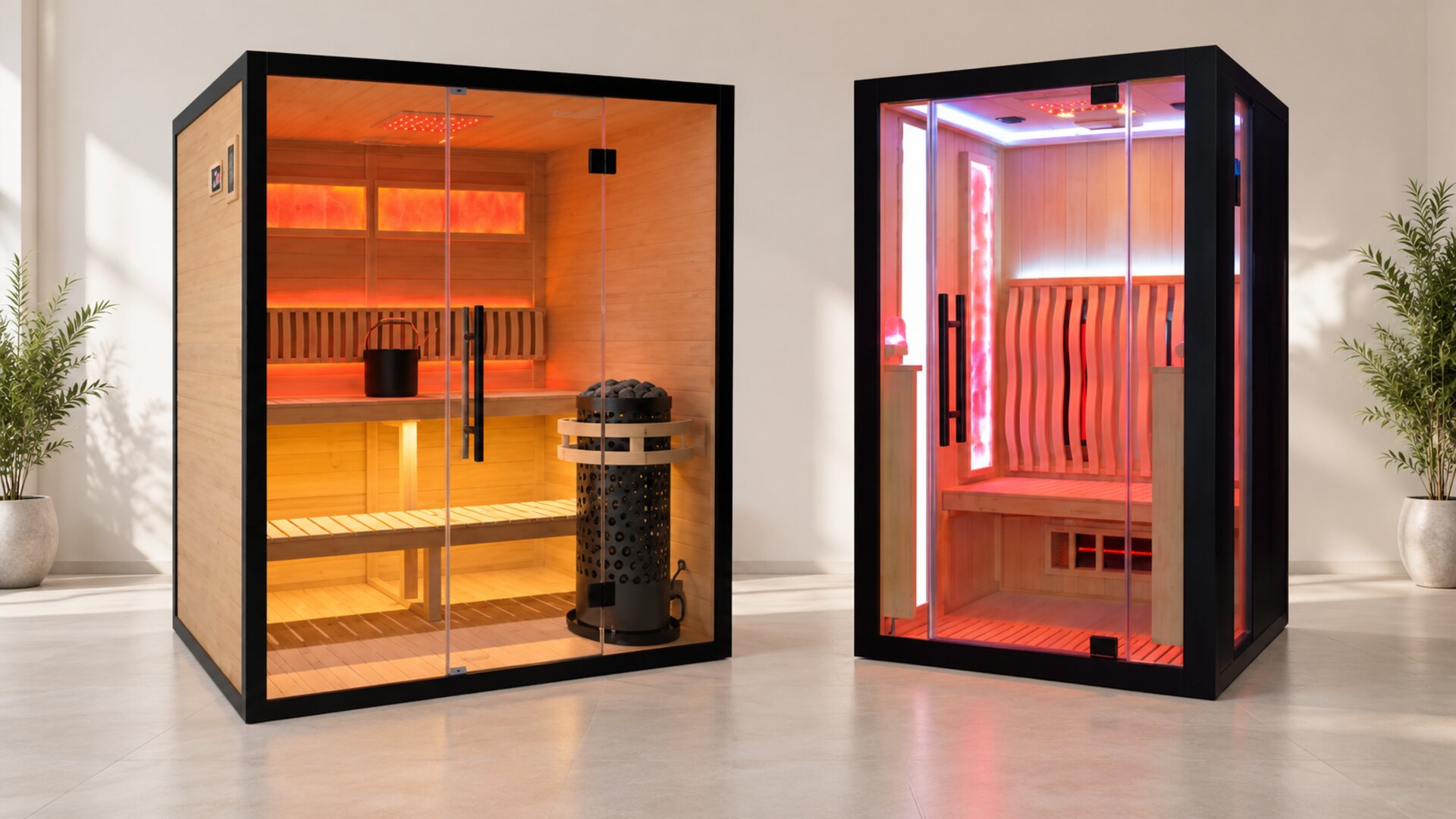 TimberSteel 430 traditional sauna compared with Himalayan 620 infrared sauna
