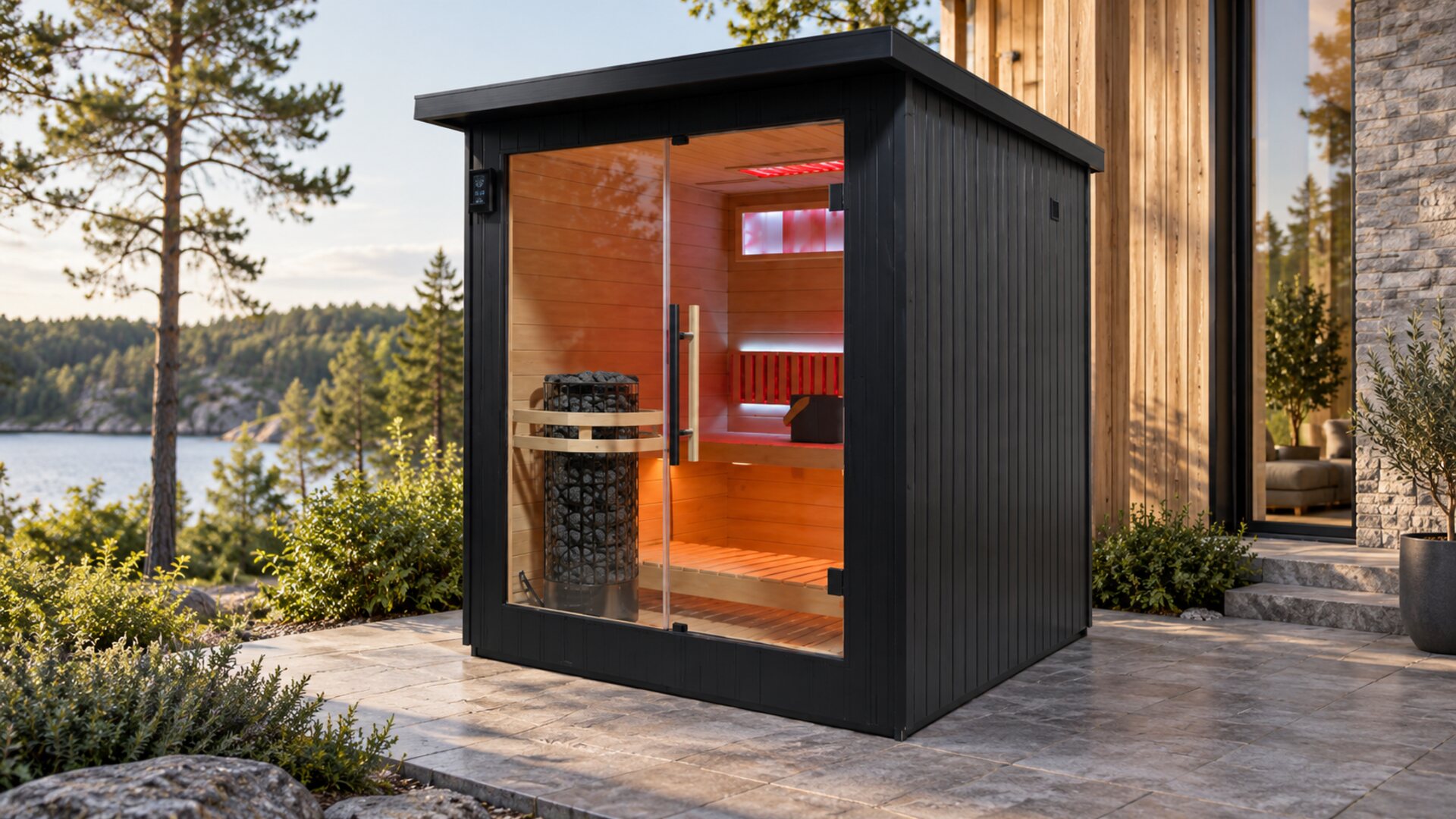 Reyk 520 outdoor traditional sauna with lava-rock heater